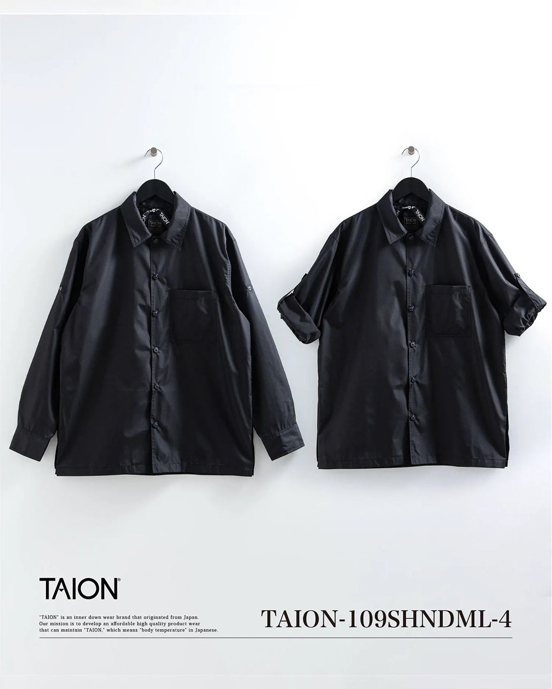 Non Down Military Button Slit Shirt Long Sleeve - Black - Taion