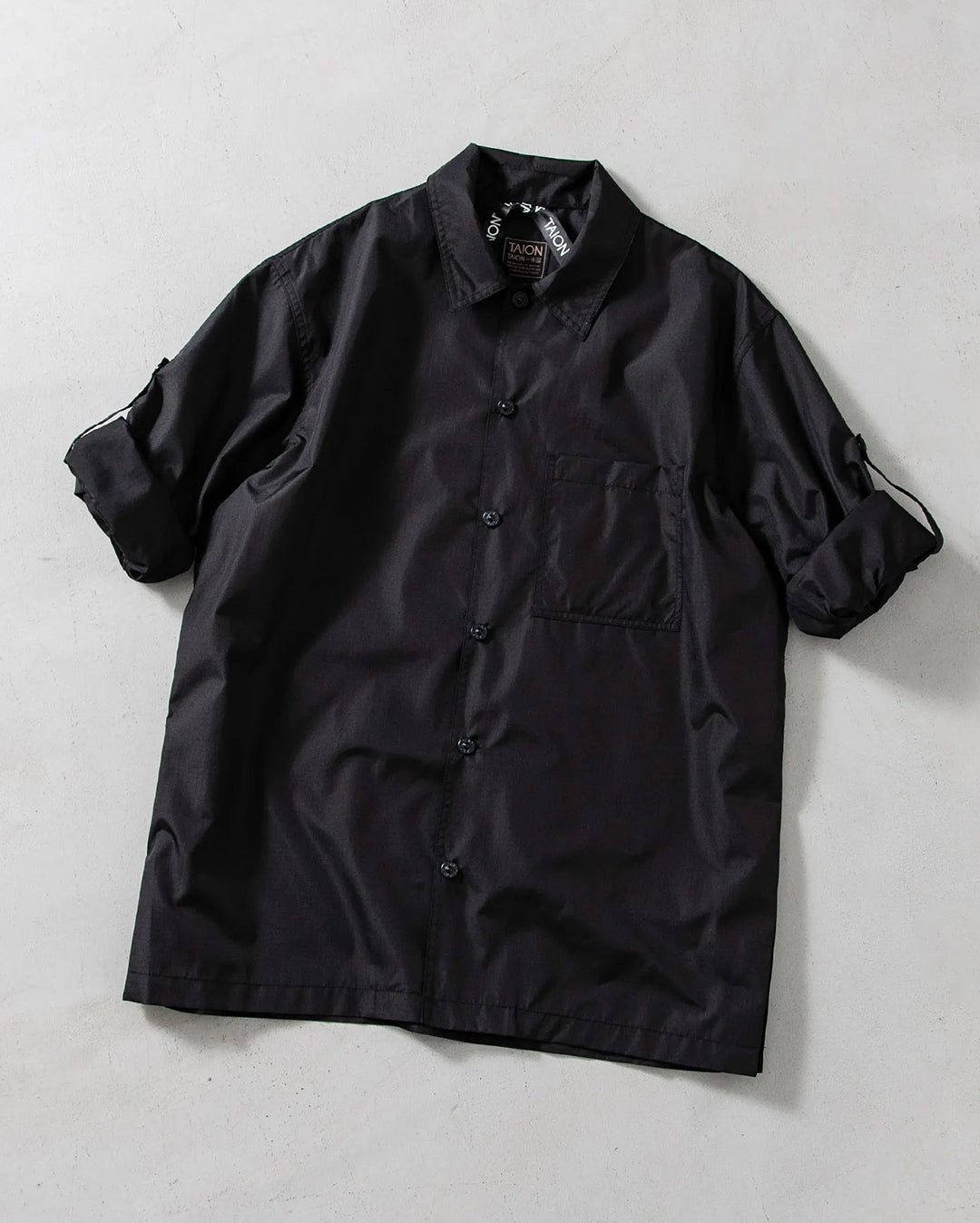 Non Down Military Button Slit Shirt Long Sleeve - Black - Taion