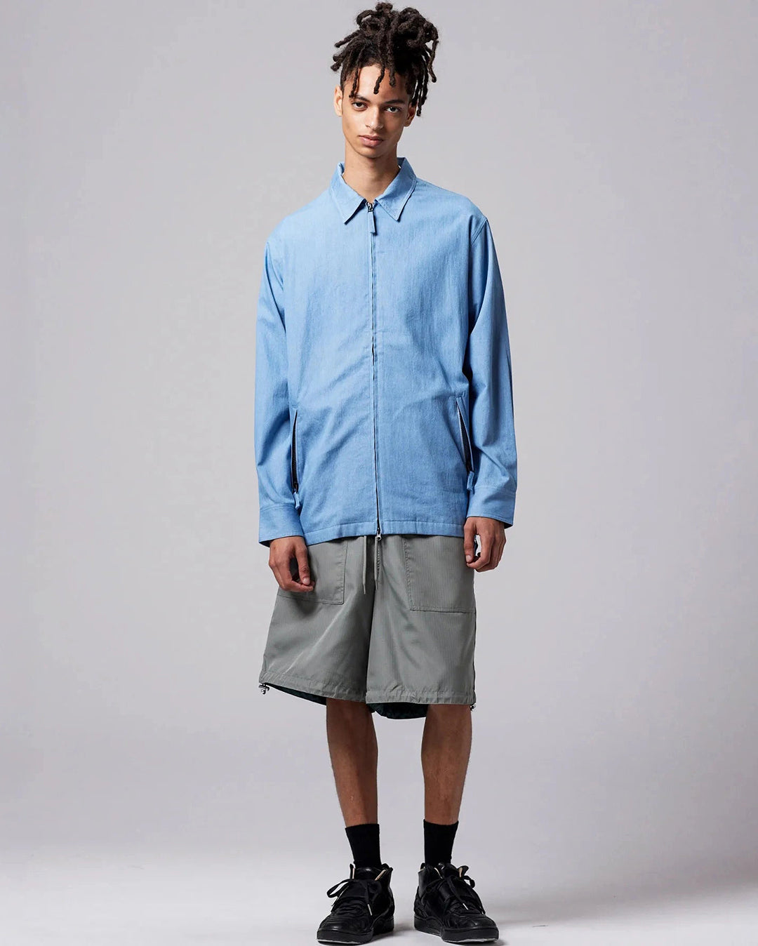 Non Down Military W-Zip Shirt Long Sleeve - Blue Denim - Taion