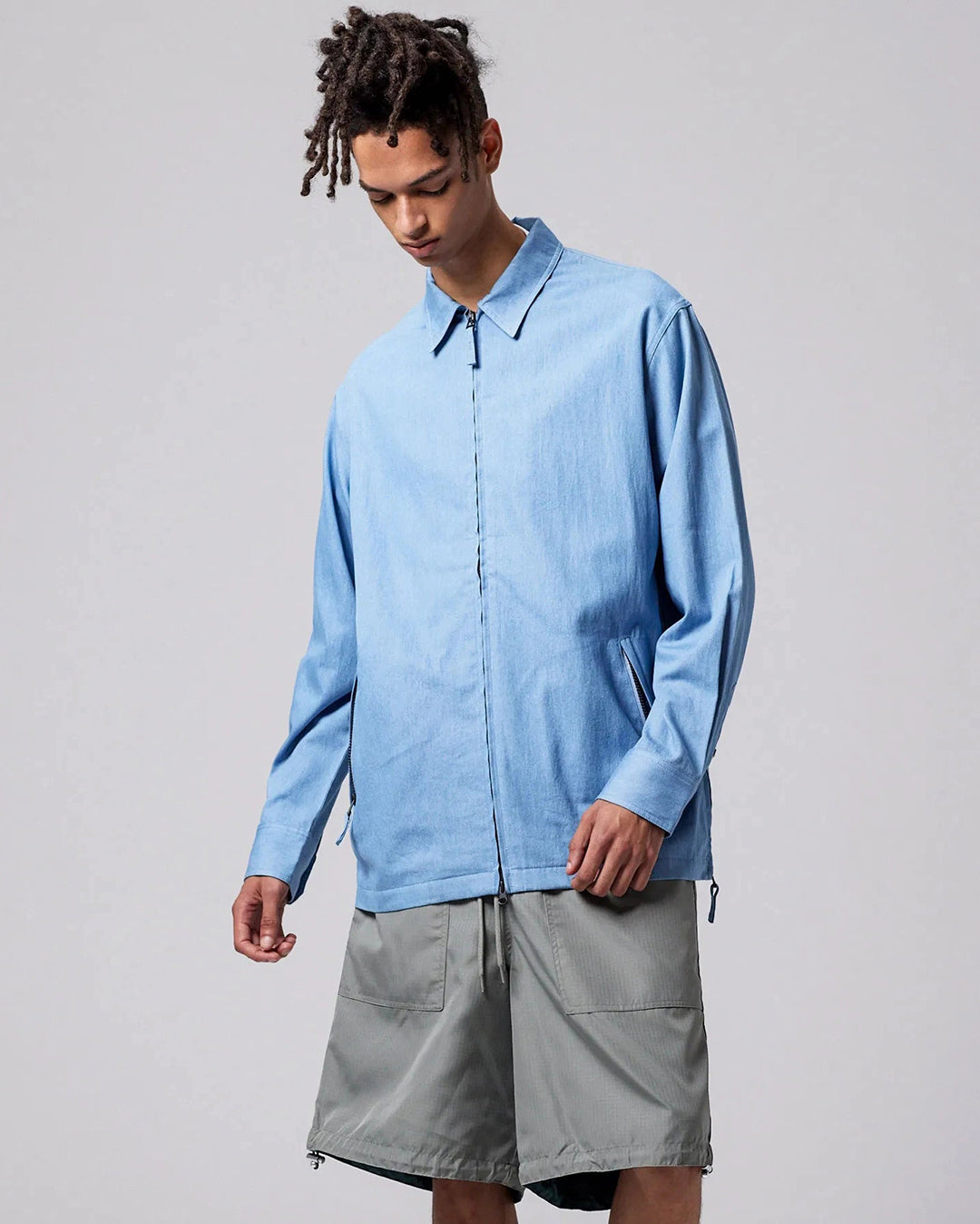 Non Down Military W-Zip Shirt Long Sleeve - Blue Denim - Taion