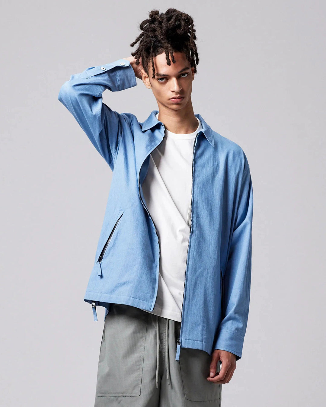 Non Down Military W-Zip Shirt Long Sleeve - Blue Denim - Taion