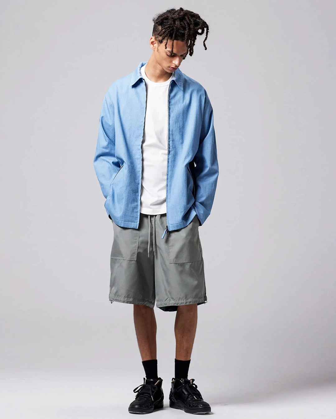 Non Down Military W-Zip Shirt Long Sleeve - Blue Denim - Taion