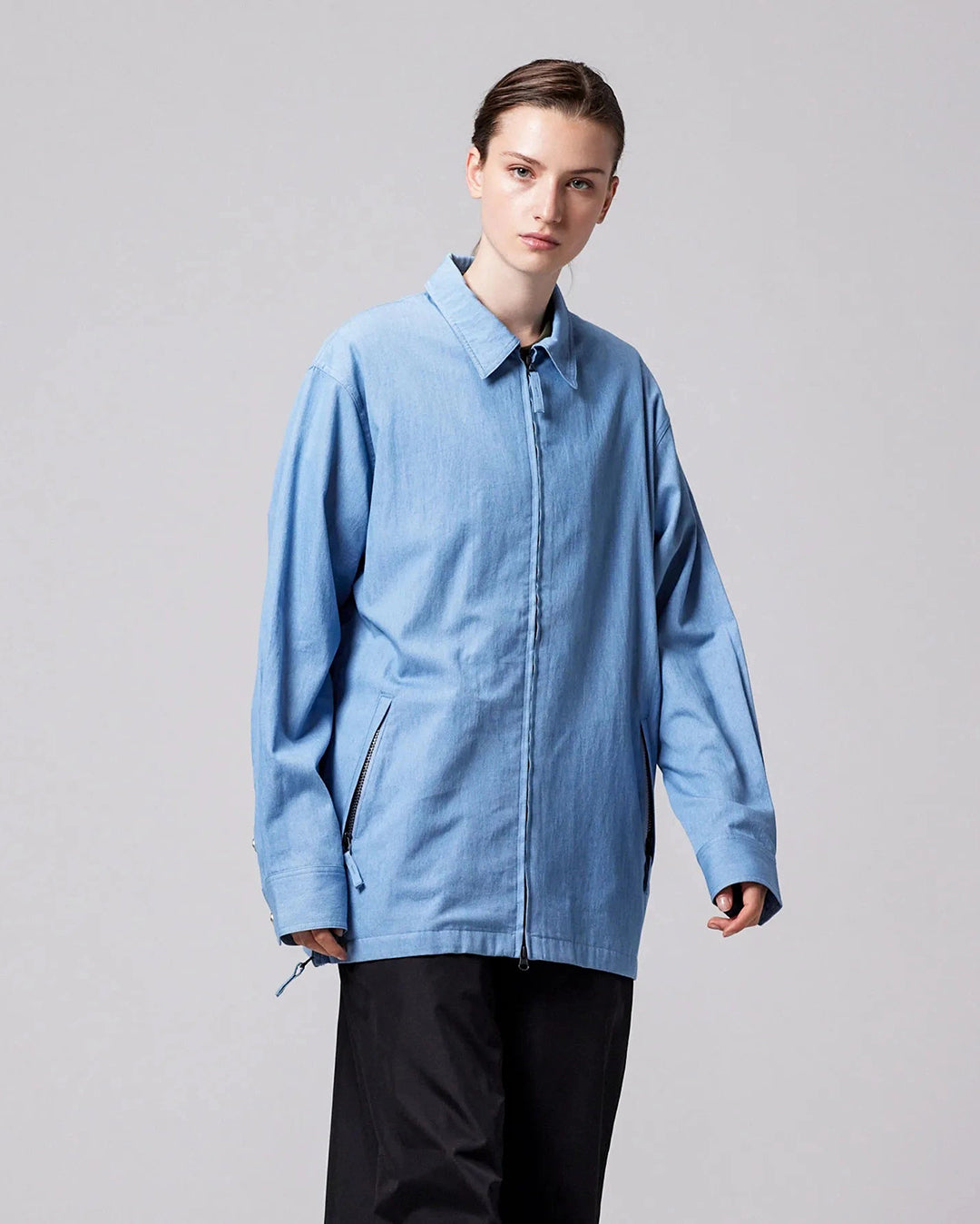 Non Down Military W-Zip Shirt Long Sleeve - Blue Denim - Taion
