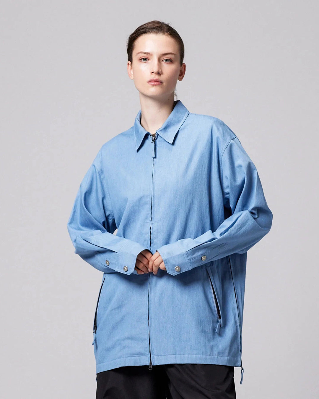 Non Down Military W-Zip Shirt Long Sleeve - Blue Denim - Taion