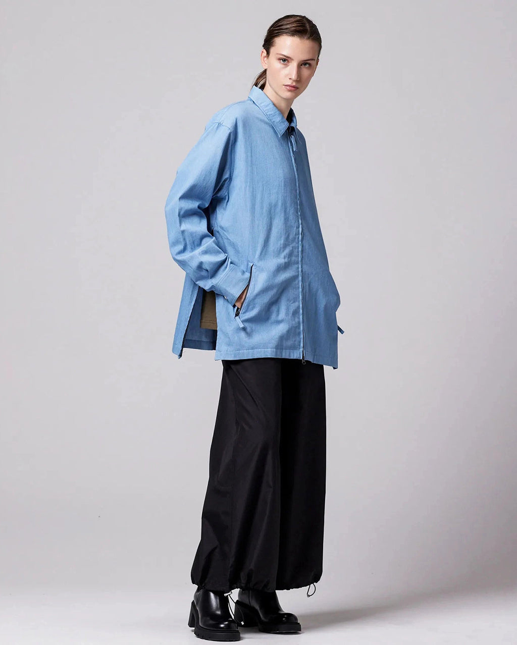 Non Down Military W-Zip Shirt Long Sleeve - Blue Denim - Taion