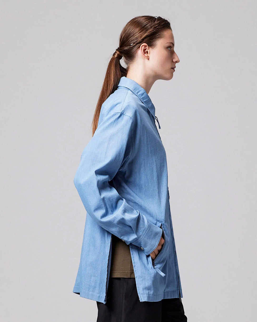 Non Down Military W-Zip Shirt Long Sleeve - Blue Denim - Taion