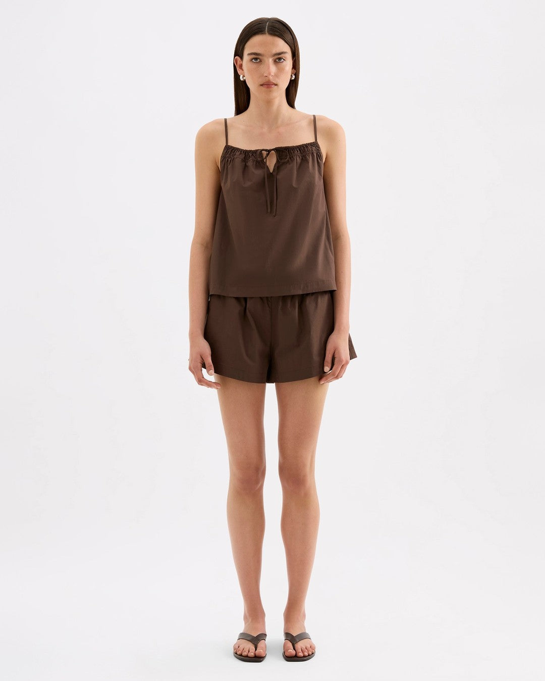 Cerie Poplin Top - Chocolate - Nude Lucy