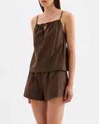Cerie Poplin Top - Chocolate - Nude Lucy
