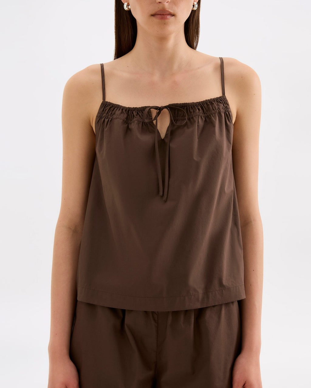 Cerie Poplin Top - Chocolate - Nude Lucy