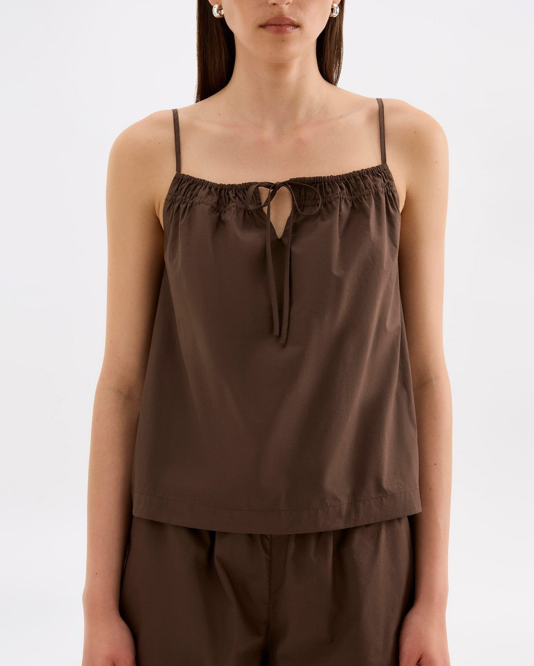 Cerie Poplin Top - Chocolate - Nude Lucy