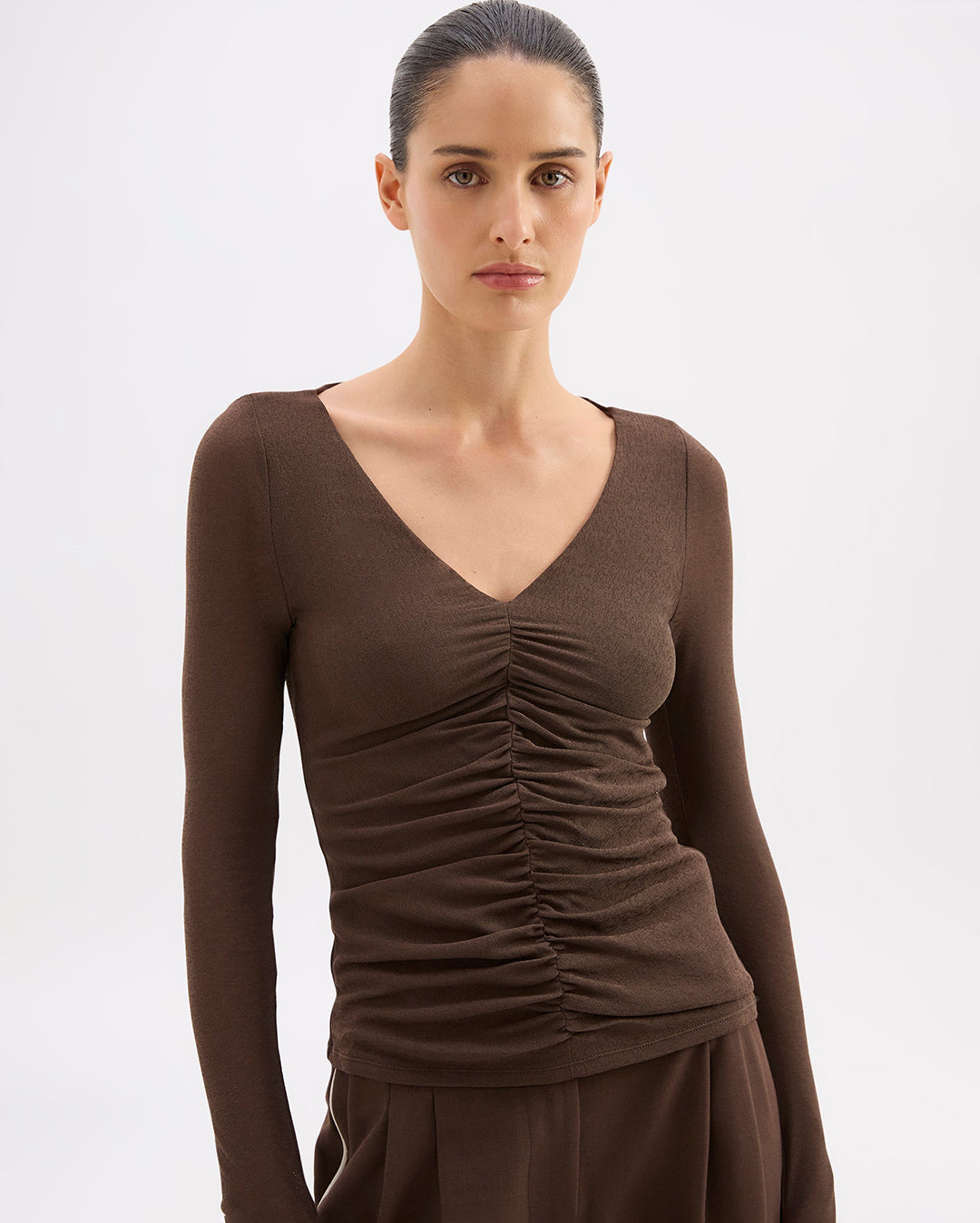 Gigi Mesh Top - Walnut - Nude Lucy