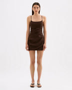 Rani Linen Mini Dress - Chocolate - Nude Lucy