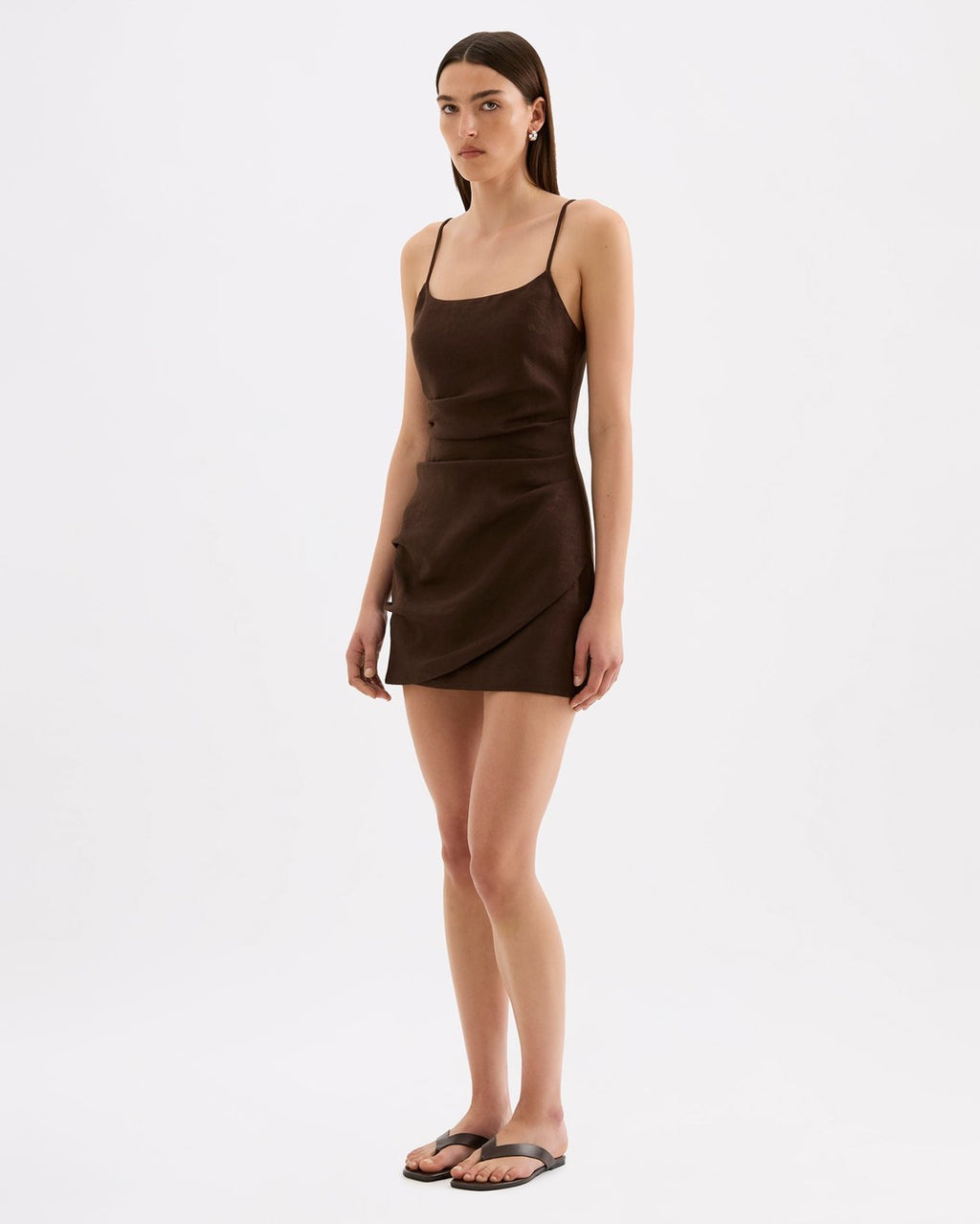 Rani Linen Mini Dress - Chocolate - Nude Lucy