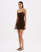 Rani Linen Mini Dress - Chocolate - Nude Lucy