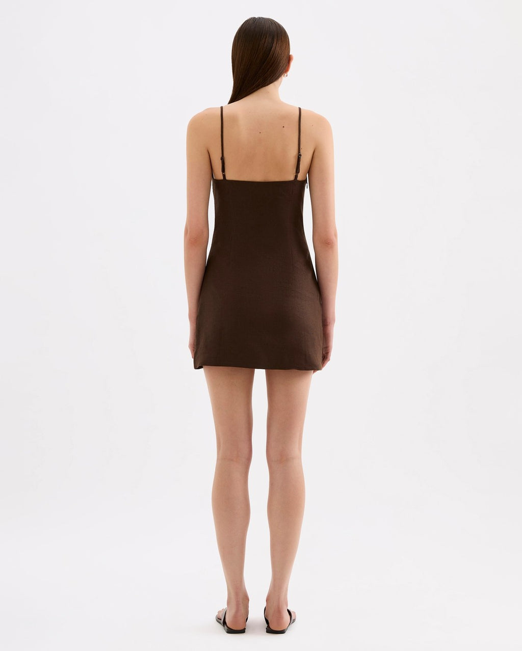 Rani Linen Mini Dress - Chocolate - Nude Lucy