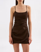 Rani Linen Mini Dress - Chocolate - Nude Lucy