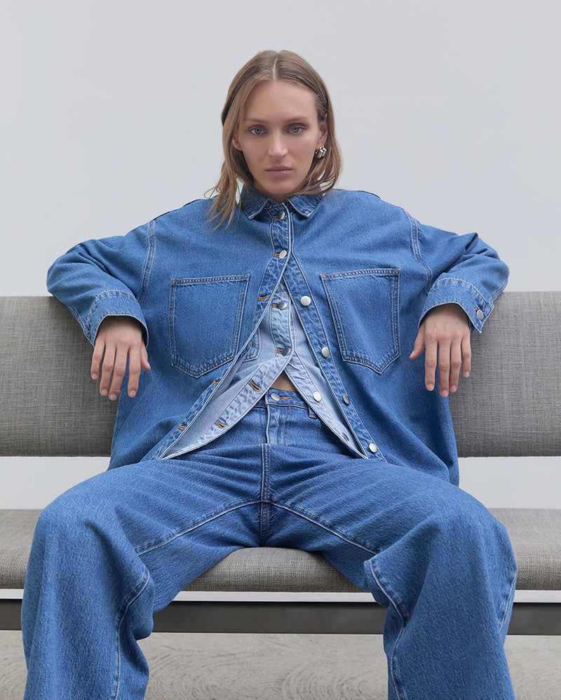 Organic Denim Overshirt - Royal Blue - Nude Lucy