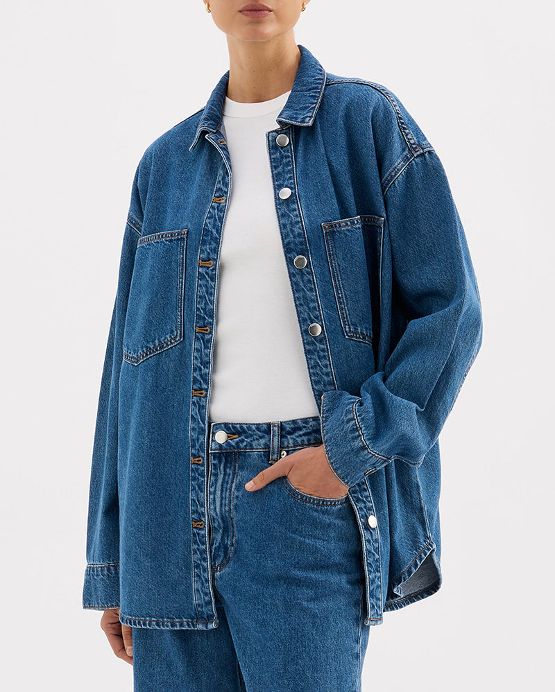 Organic Denim Overshirt - Royal Blue - Nude Lucy