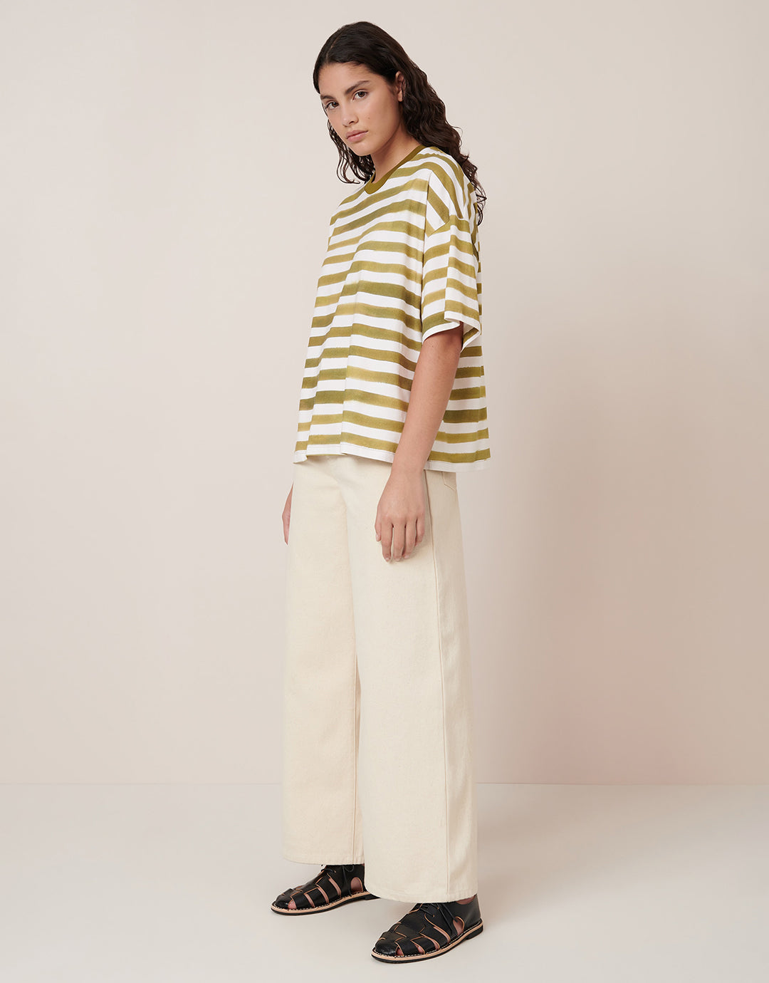 Oversized Boxy T-Shirt - Brushstroke Stripe