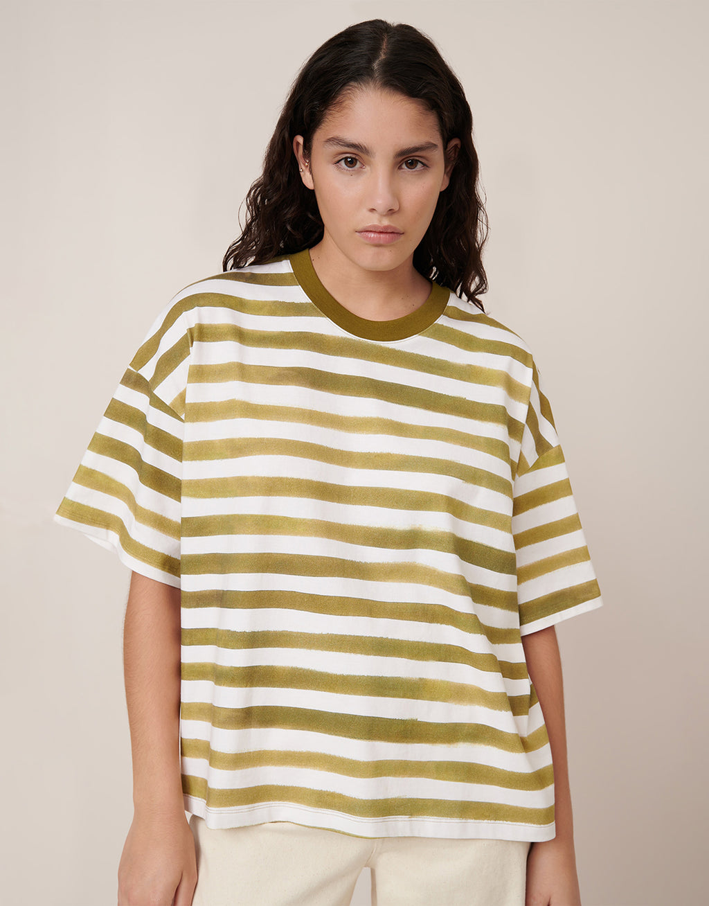 Oversized Boxy T-Shirt - Brushstroke Stripe