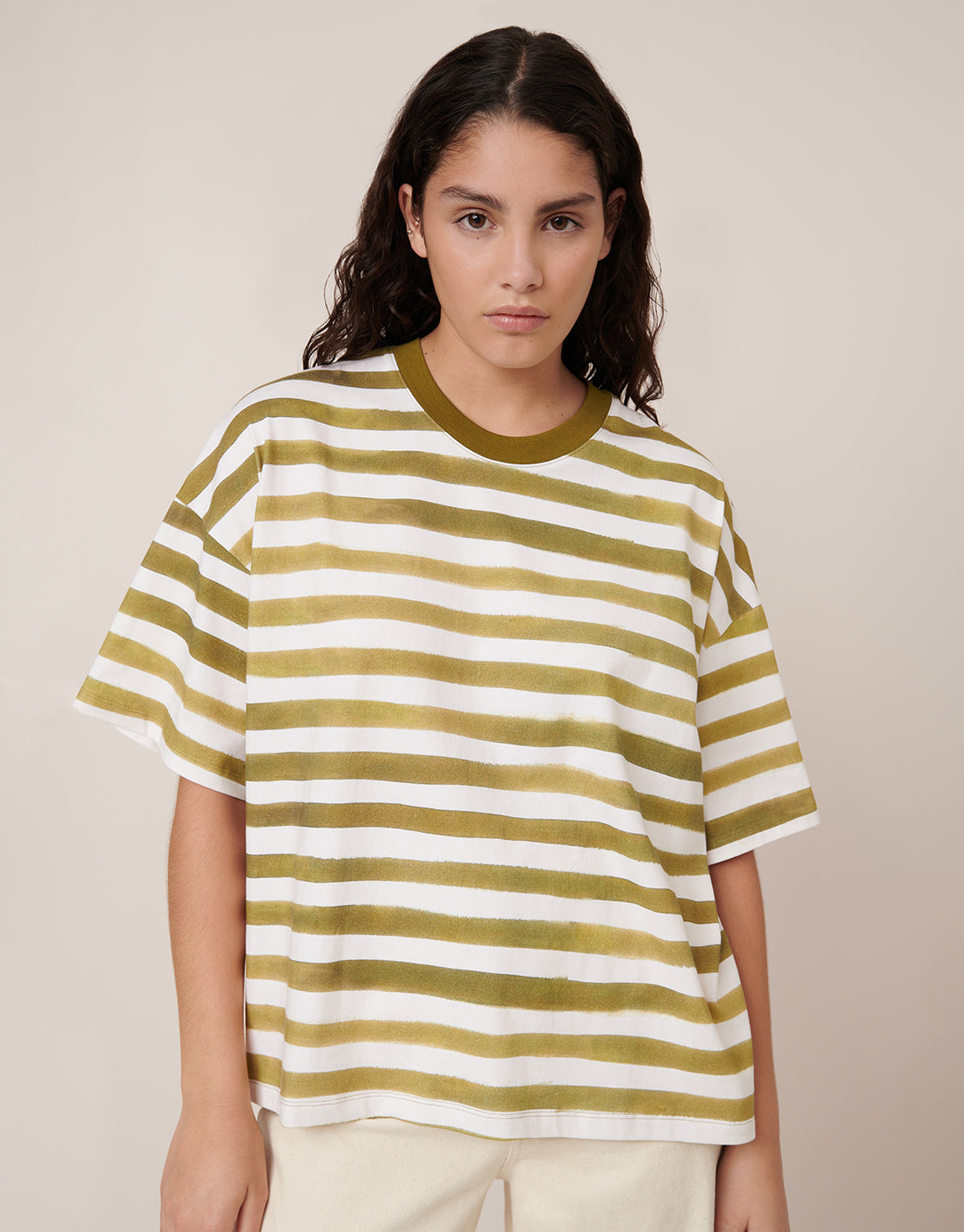 Oversized Boxy T-Shirt - Brushstroke Stripe
