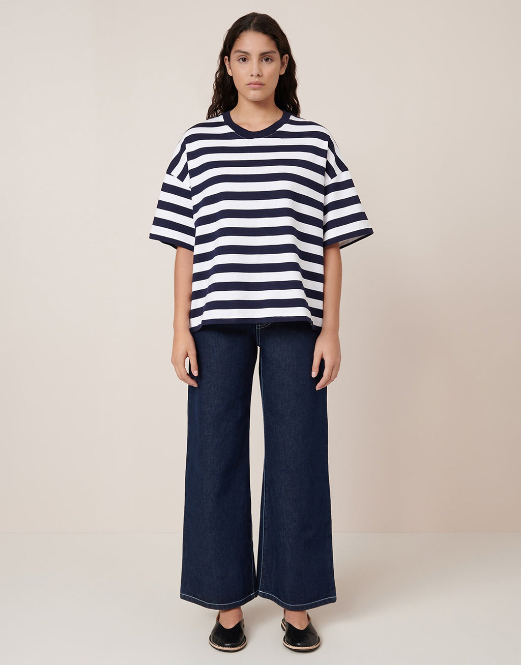 Oversized Boxy T-Shirt - Navy / White Stripe