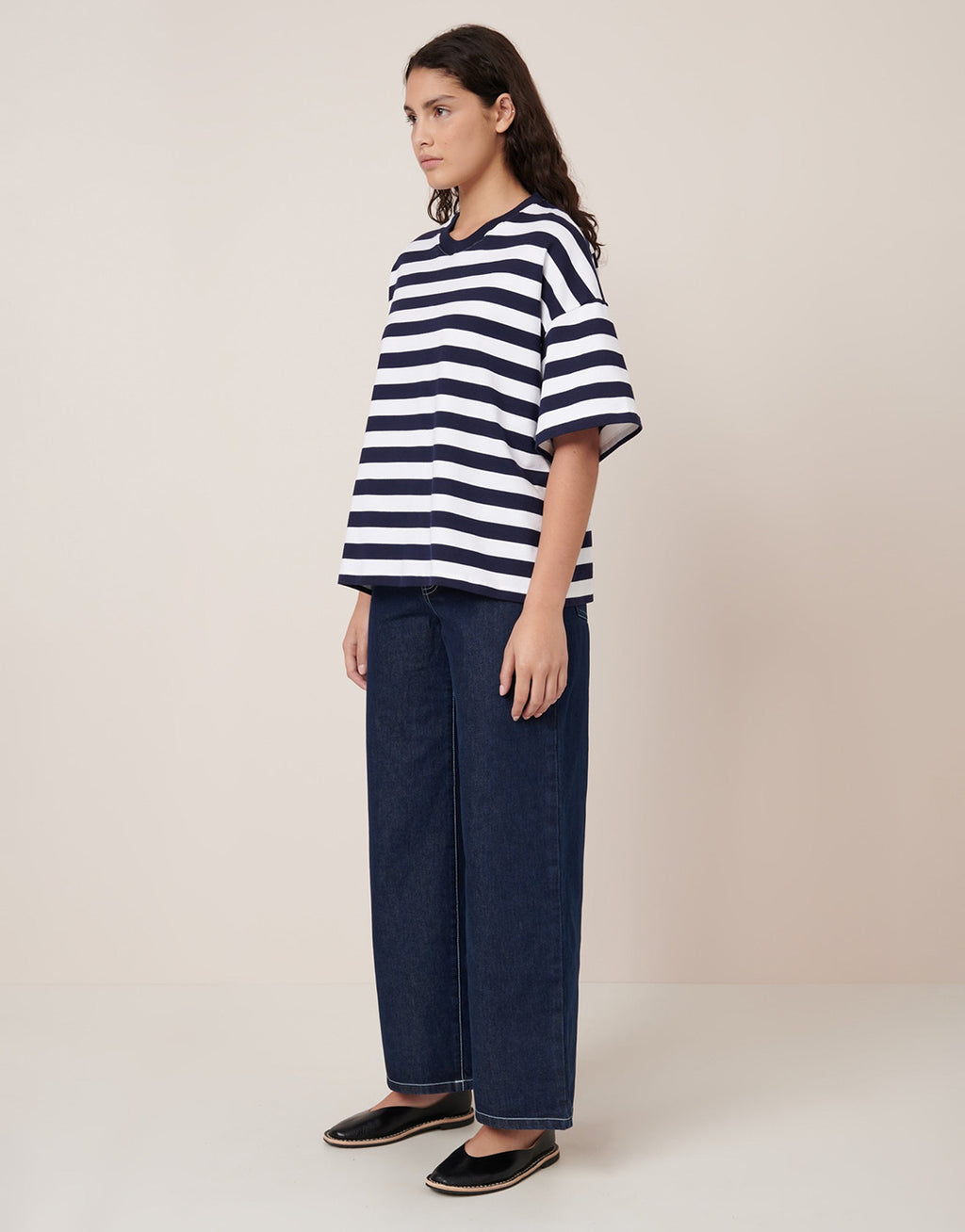 Oversized Boxy T-Shirt - Navy / White Stripe