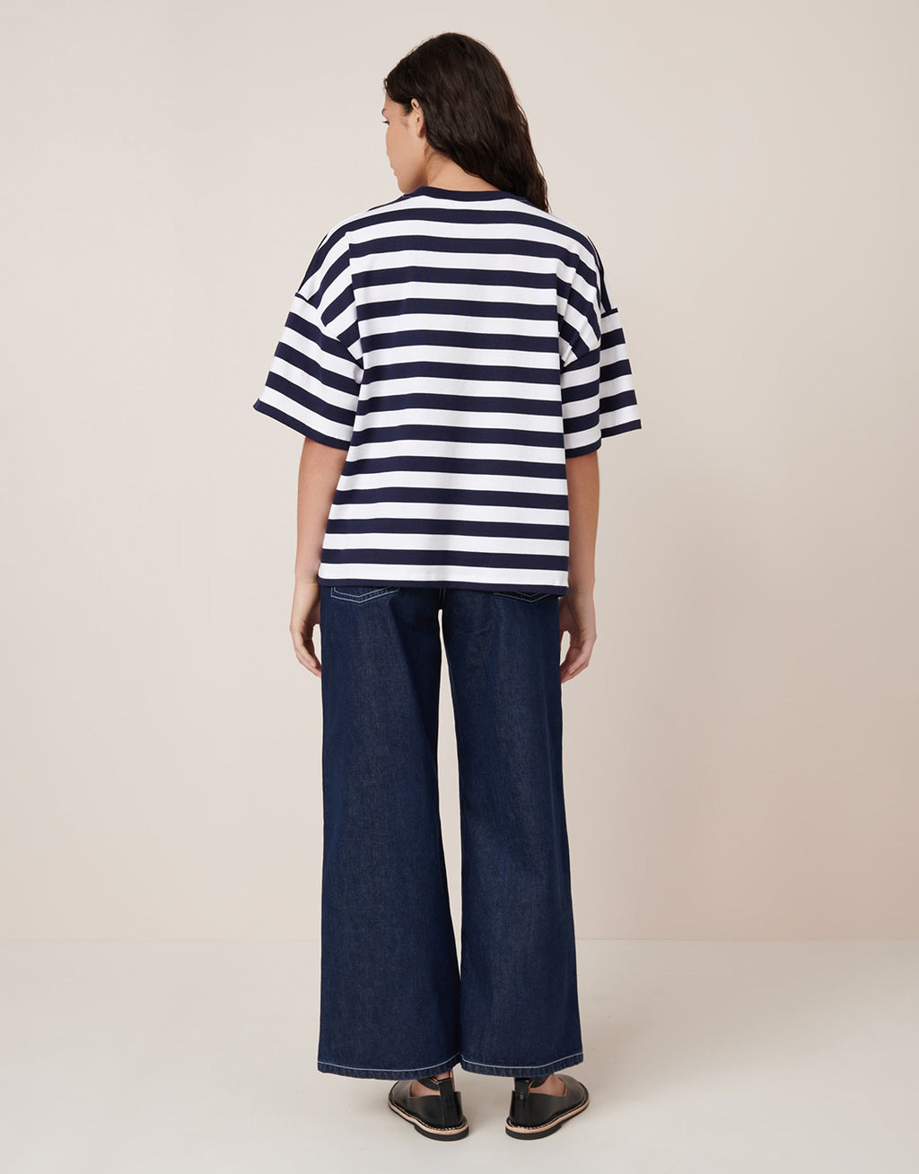 Oversized Boxy T-Shirt - Navy / White Stripe