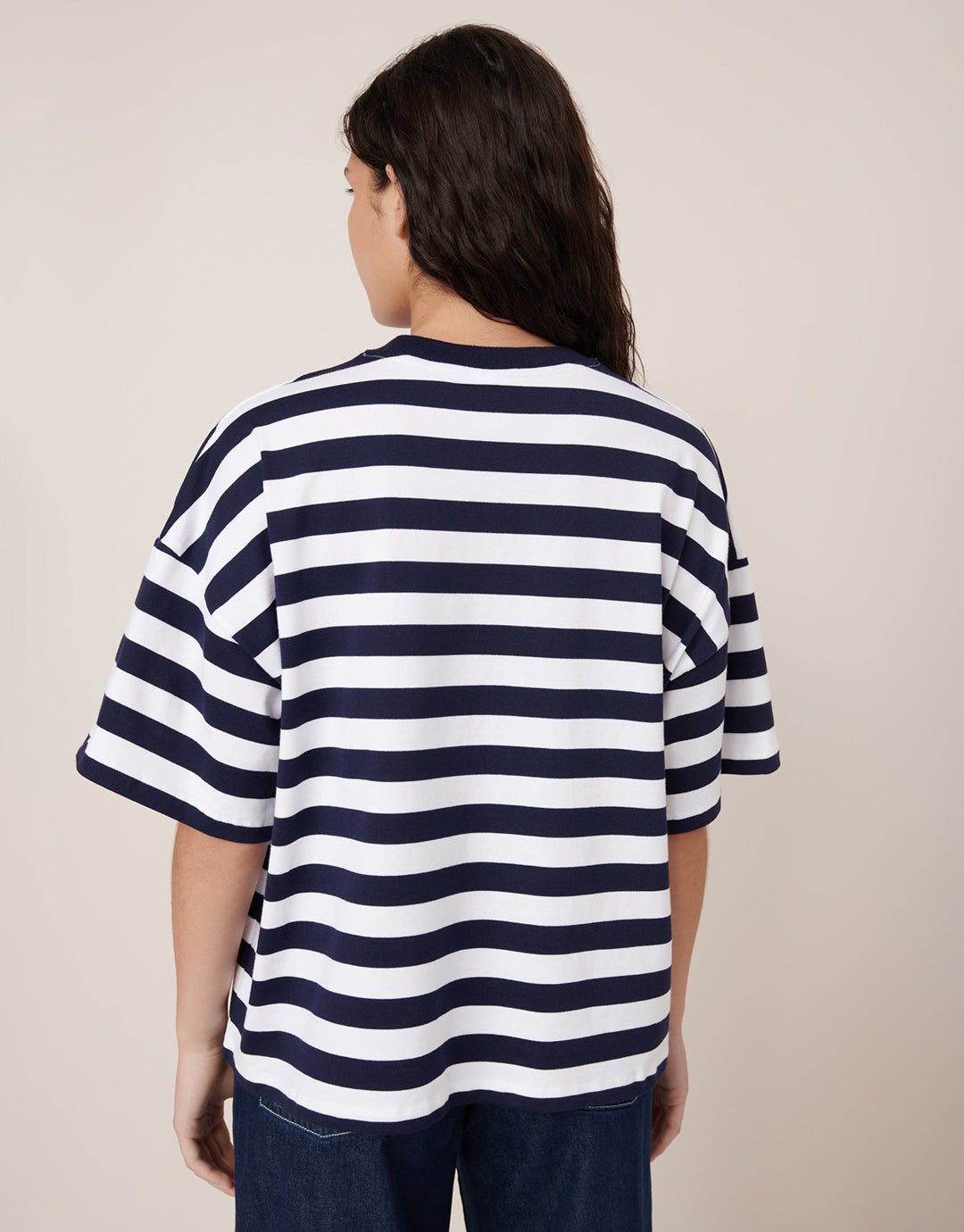 Oversized Boxy T-Shirt - Navy / White Stripe