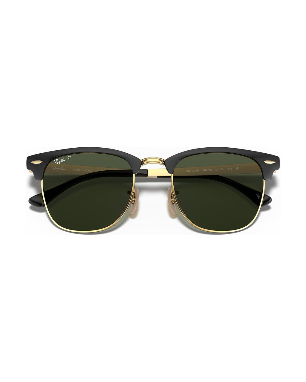Clubmaster Metal Sunglasses - Black On Gold/G-15 Green Polarised - Ray-Ban