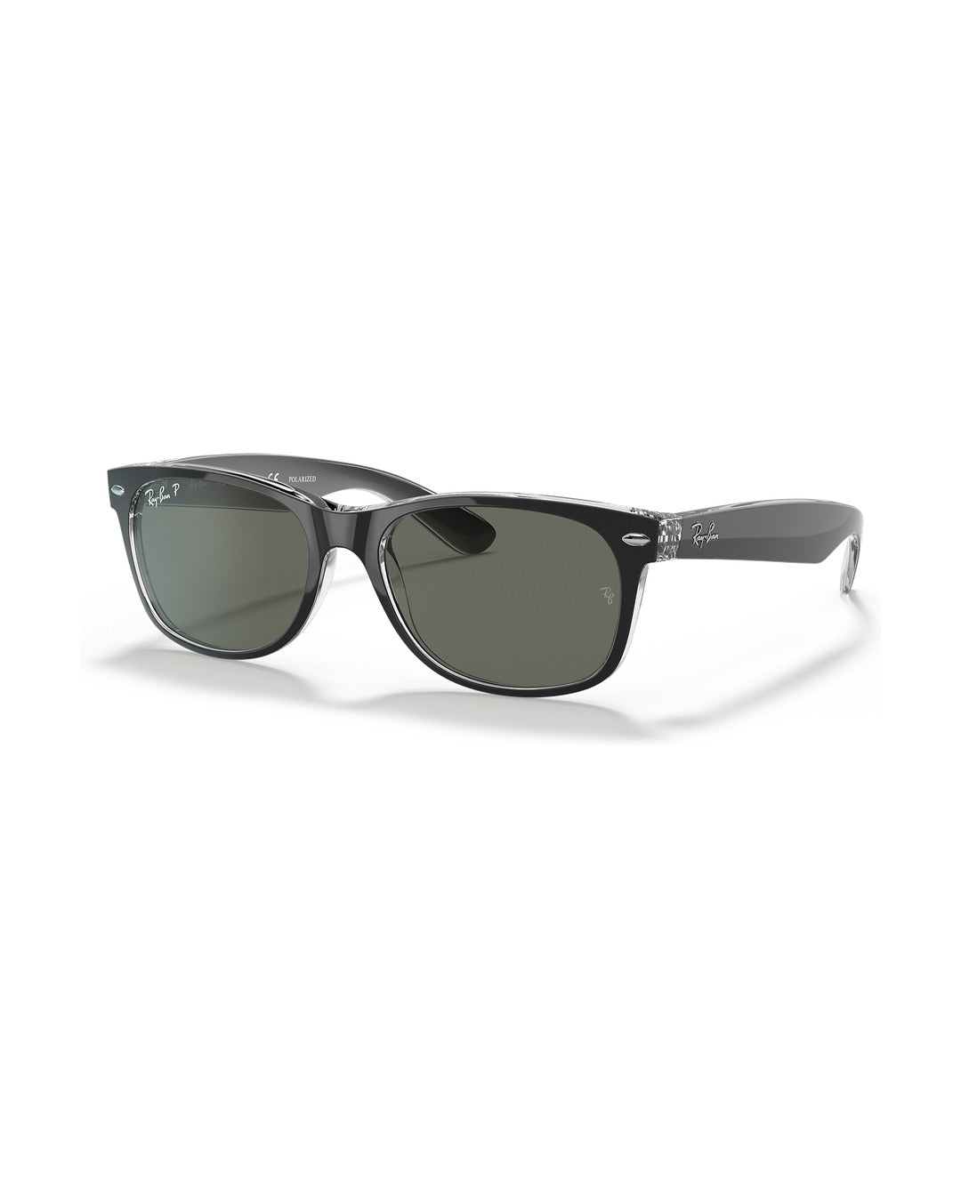 New Wayfarer Sunglasses - Black On Transparent/Polarized Green Classic G-15 - Ray-Ban