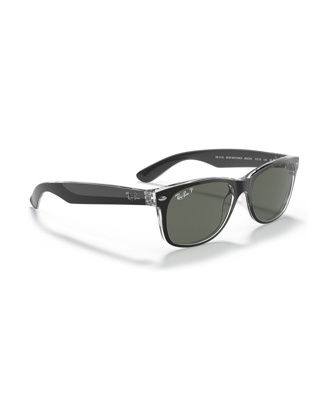 New Wayfarer Sunglasses - Black On Transparent/Polarized Green Classic G-15 - Ray-Ban
