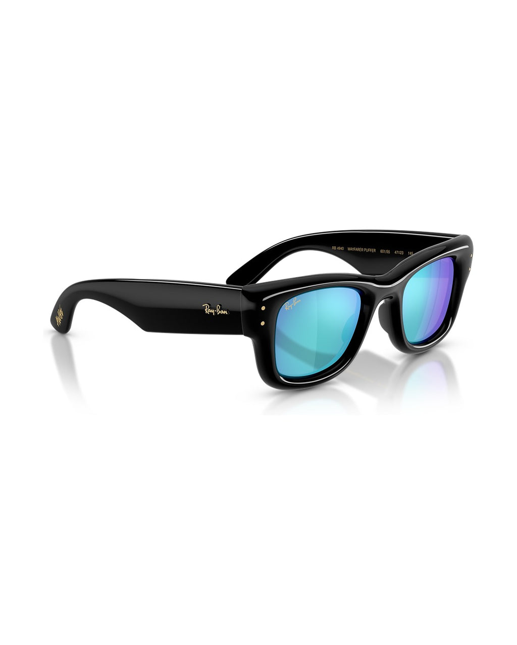 A$AP Rocky Wayfarer Puffer Sunglasses - Black/Light Green Mirror Blue - Ray-Ban
