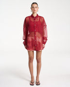 Mercurio Silk Shirt - Carmine Red by Summi Summi - view 2