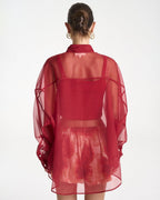 Mercurio Silk Shirt - Carmine Red by Summi Summi - view 3