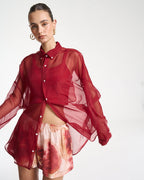 Mercurio Silk Shirt - Carmine Red by Summi Summi - view 5