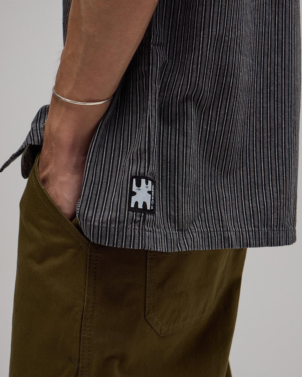 Reynolds Stripe Short Sleeve Shirt - Worn Black - Former