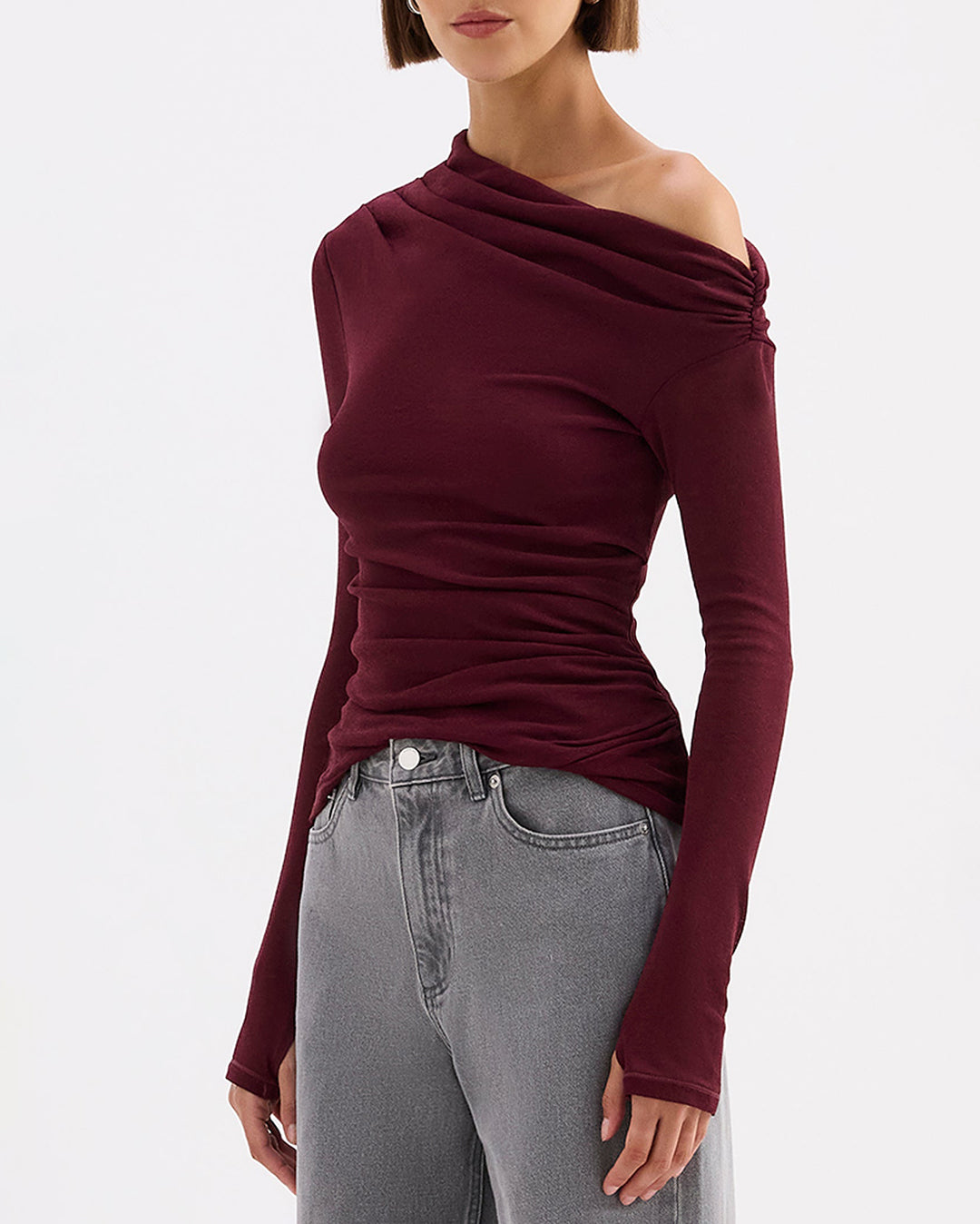 Rue Mesh LS Top - Merlot - Nude Lucy