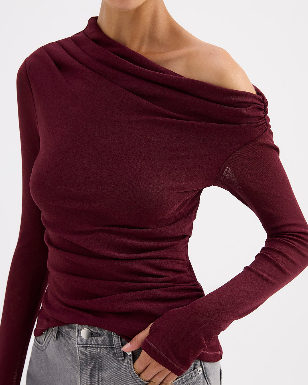 Rue Mesh LS Top - Merlot - Nude Lucy