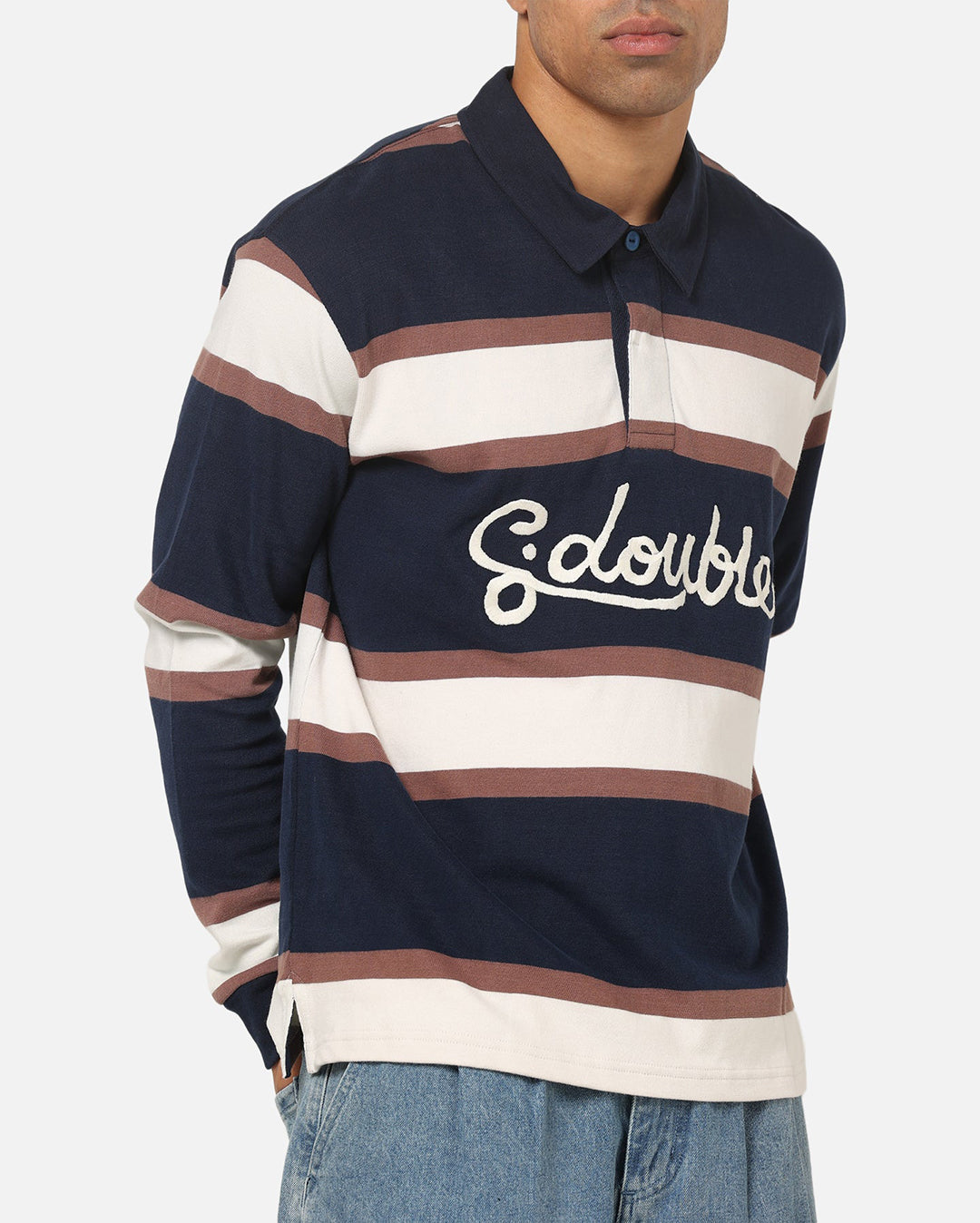 Chain Stitch Long Sleeve Rugby - Navy - S-Double