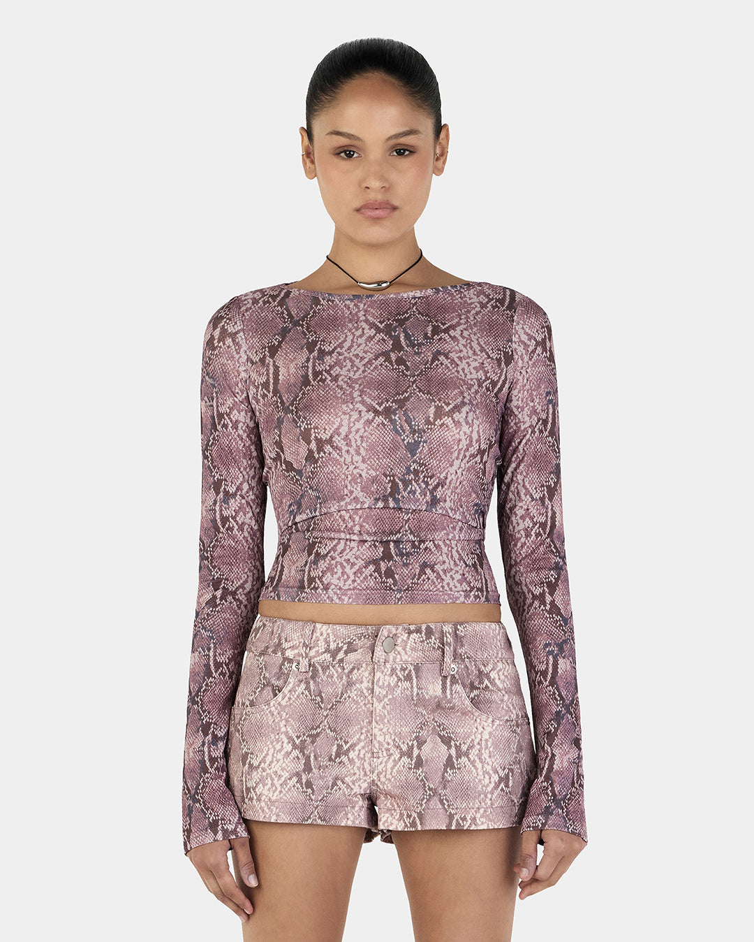 Ownley Sade Long Sleeve Top - Mauve Snake | Wally NZ