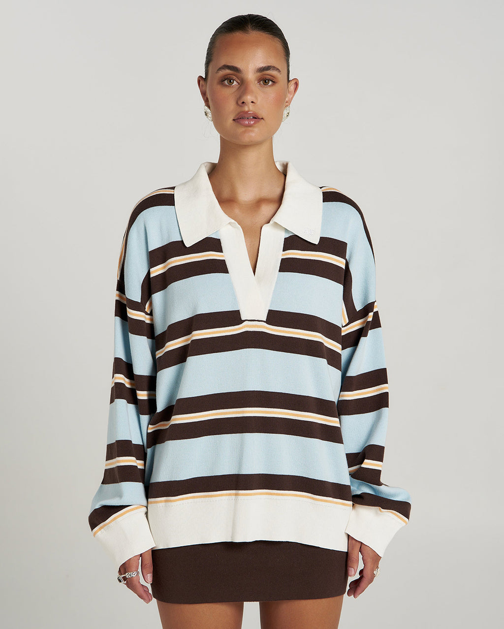 Stripe Long Sleeve Polo - Aperol Stripe 1