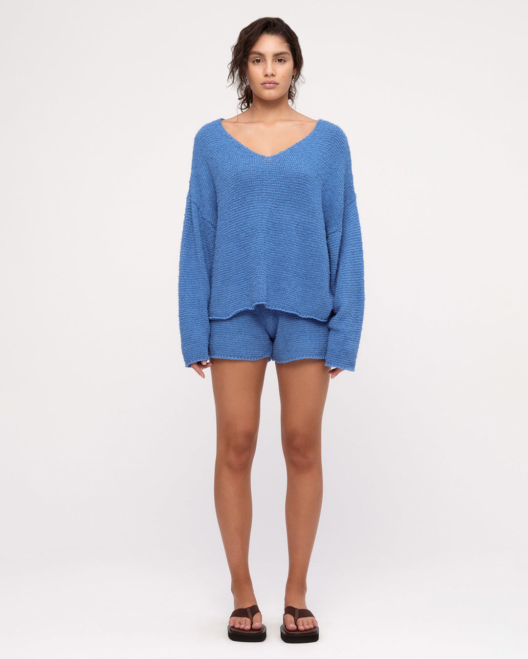 Zulu and Zephyr Textured Knit Jumper - Ocean Blue | Wally NZ