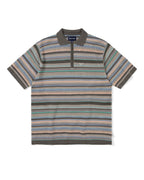 Striped Short Sleeve Knit Polo - Pink Grey - thisisneverthat