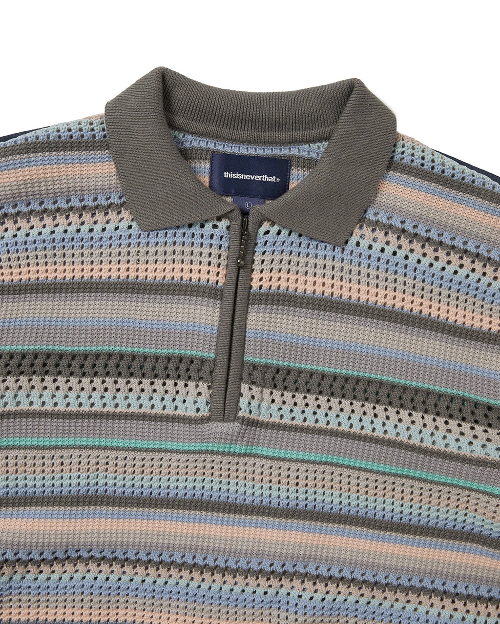 Striped Short Sleeve Knit Polo - Pink Grey - thisisneverthat