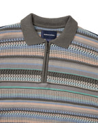 Striped Short Sleeve Knit Polo - Pink Grey - thisisneverthat