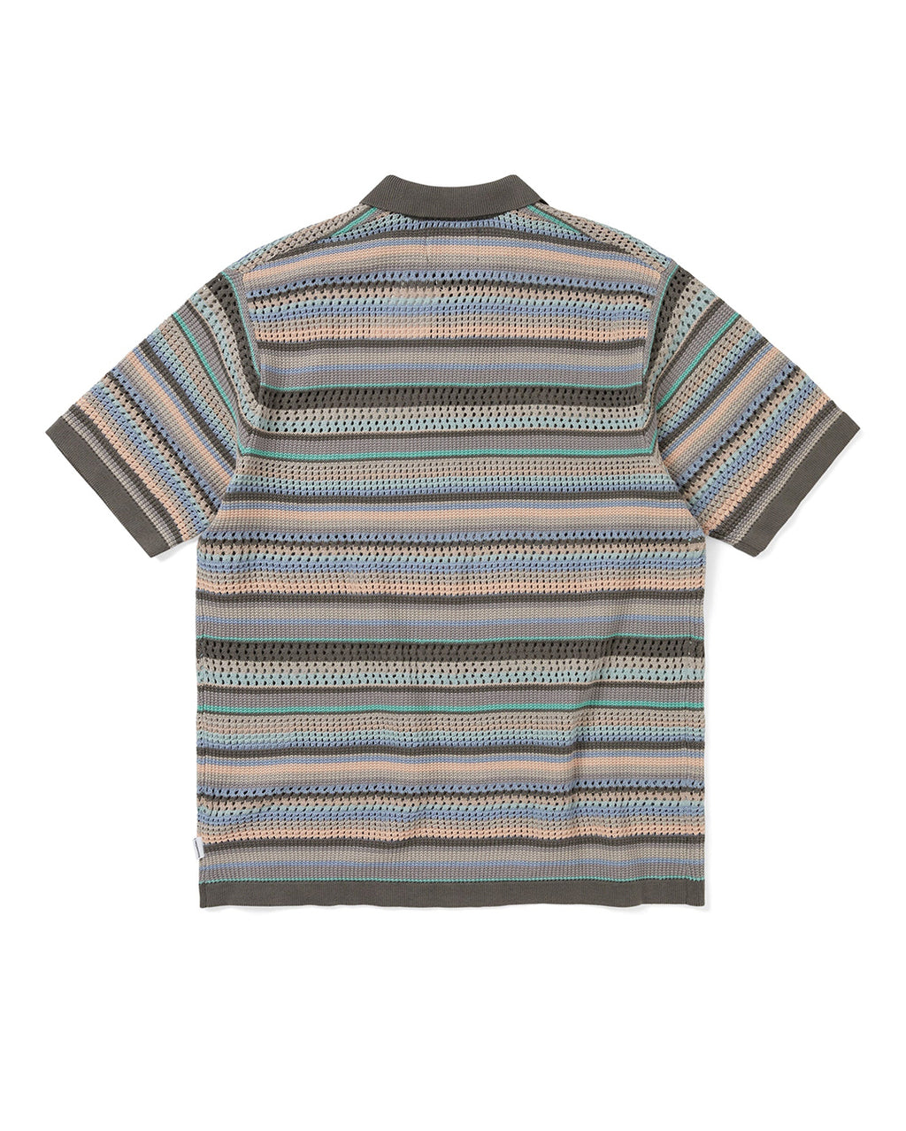 Striped Short Sleeve Knit Polo - Pink Grey - thisisneverthat
