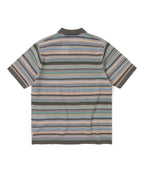 Striped Short Sleeve Knit Polo - Pink Grey - thisisneverthat