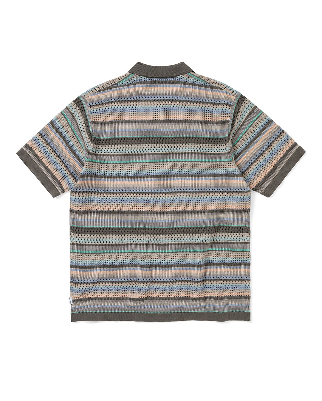 Striped Short Sleeve Knit Polo - Pink Grey - thisisneverthat