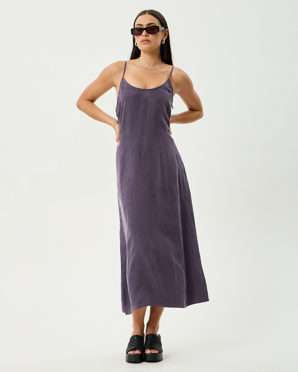 Valley - Cupro Midi Dress - Aubergine - Afends